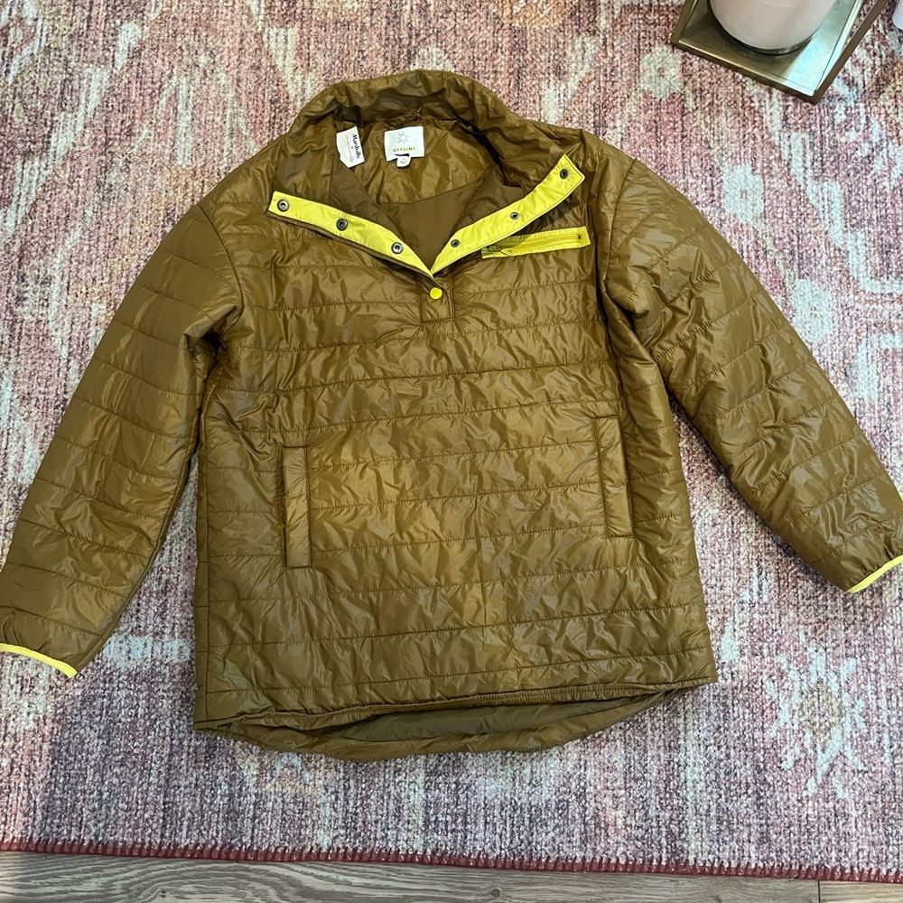 Aerie Olive Green Puffer Jacket with Yellow Accents